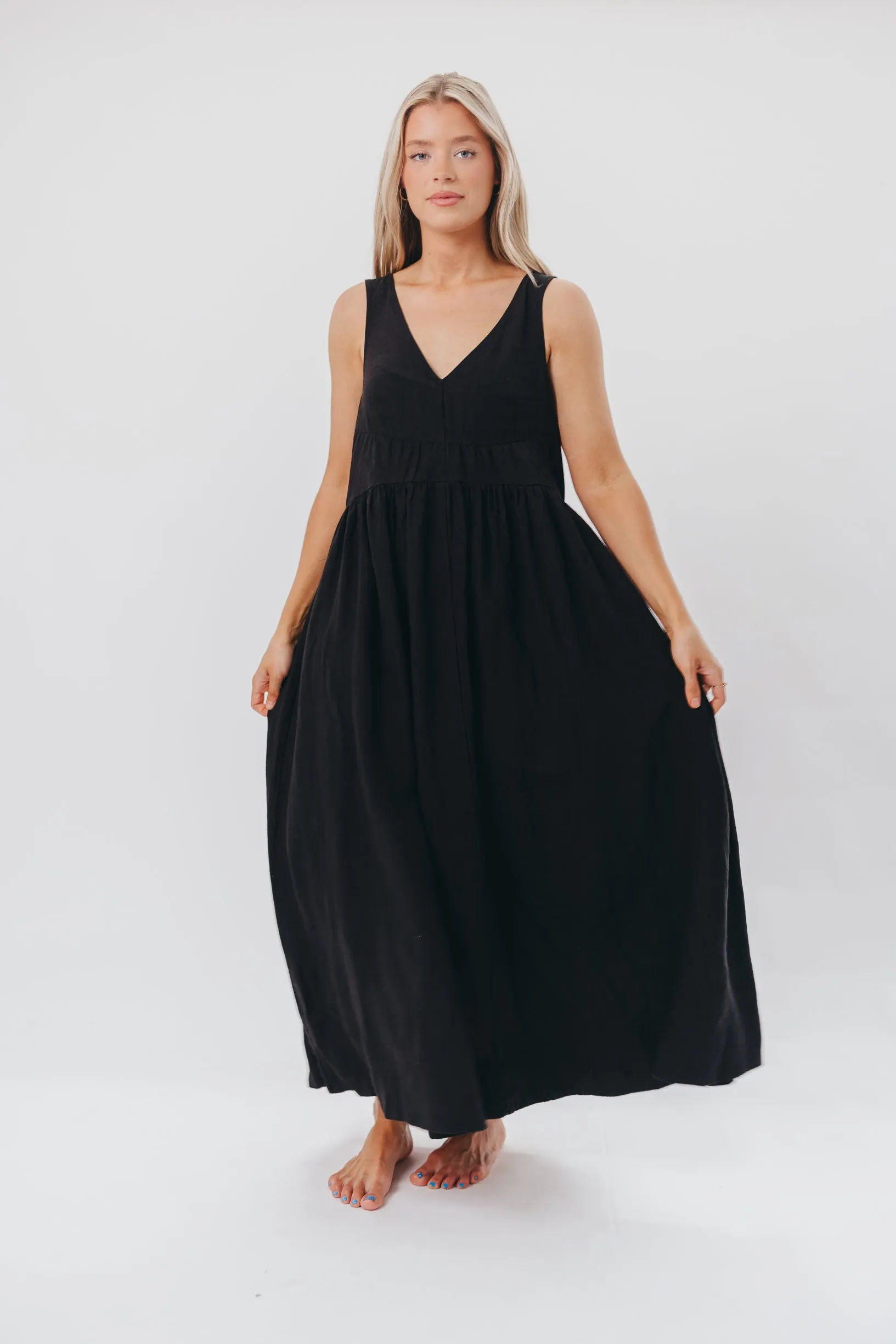 Eleonie 100% Linen Maxi Dress in Black