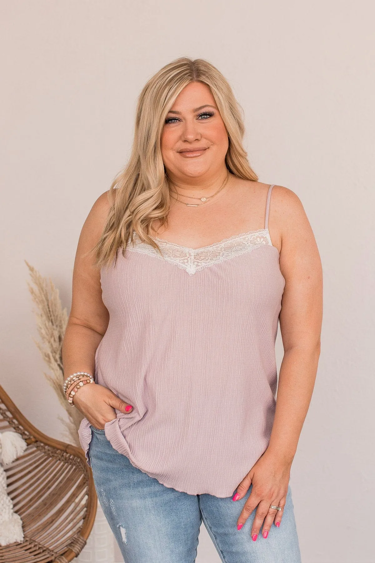 Enrich Your Life Lace Tank- Dusty Lavender