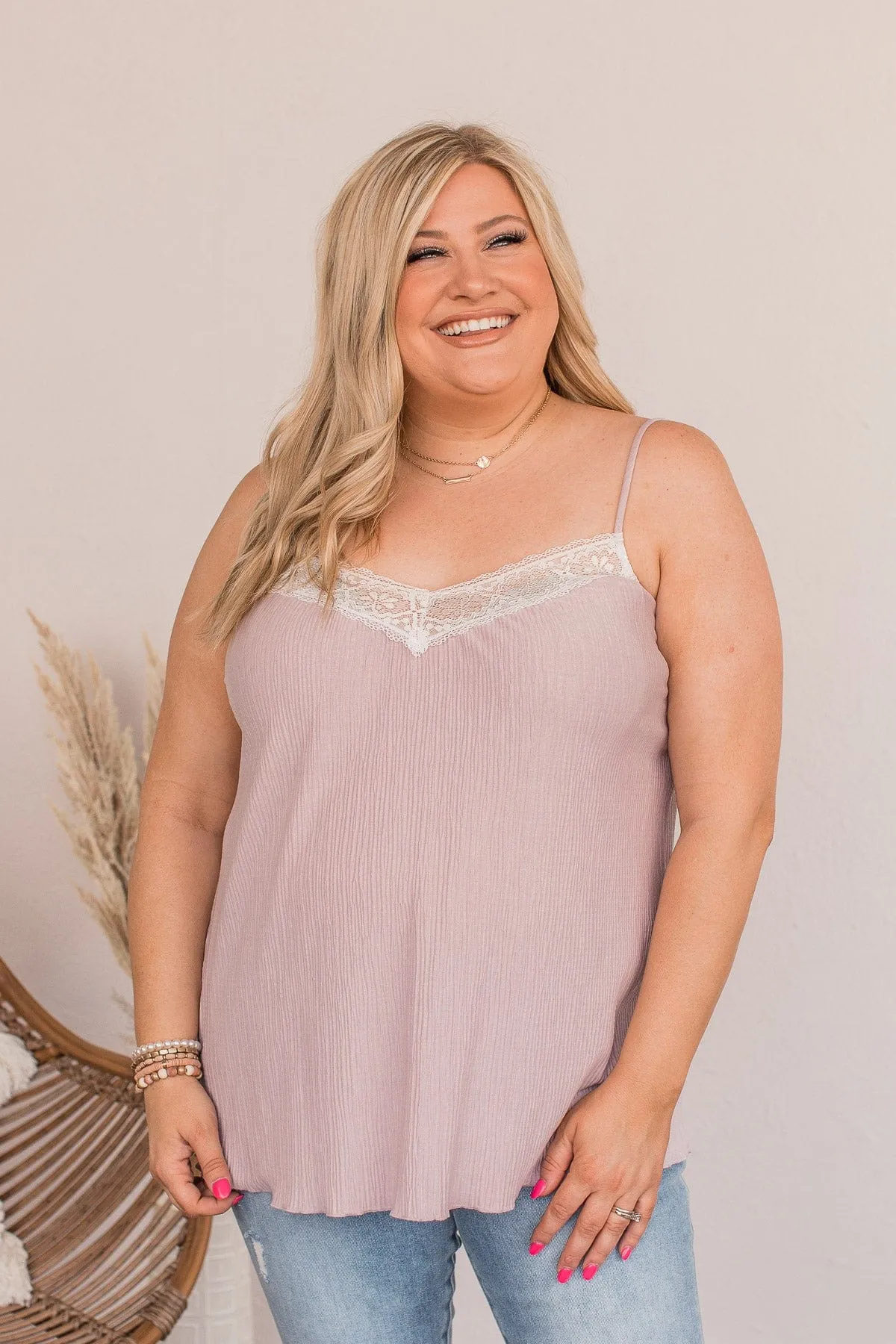 Enrich Your Life Lace Tank- Dusty Lavender