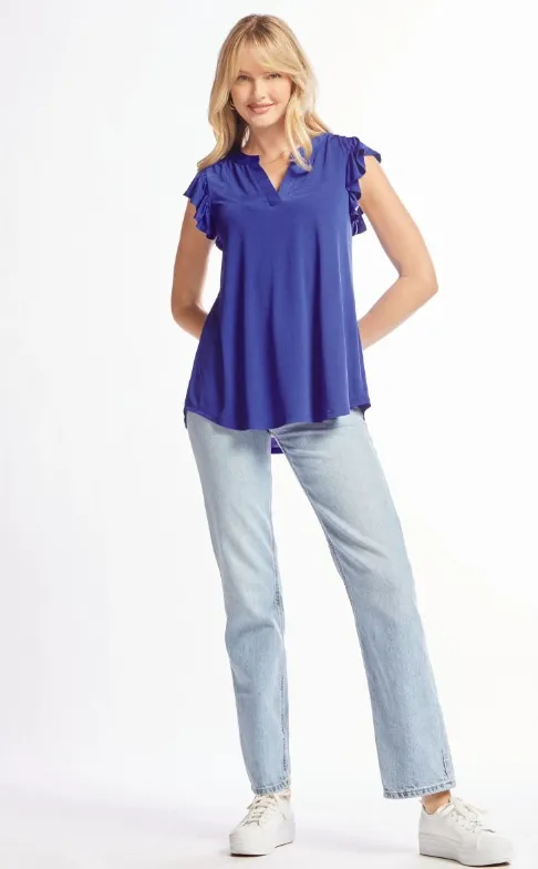 Figure It Out Ruffle Sleeve Top - Royal Blue