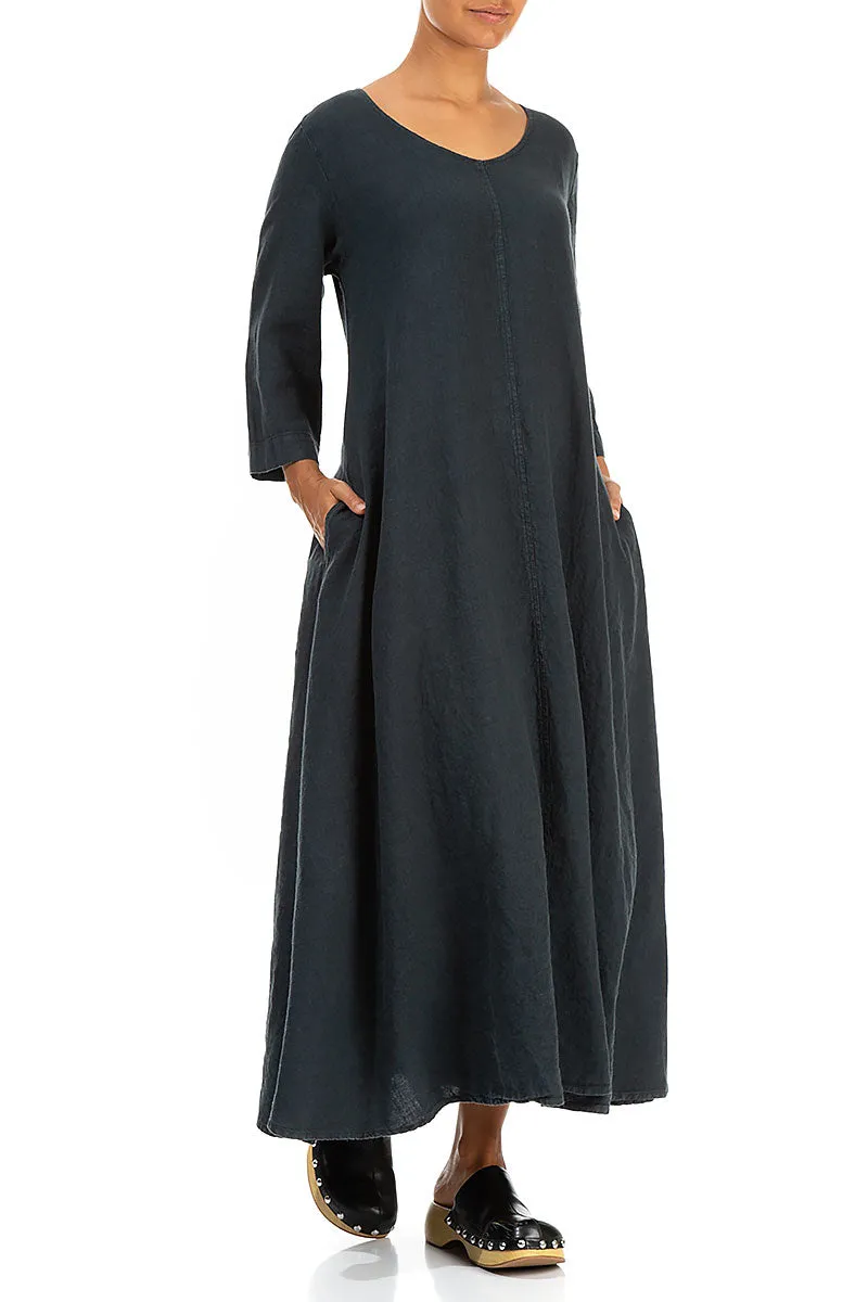 Floaty Graphite Linen Maxi Dress