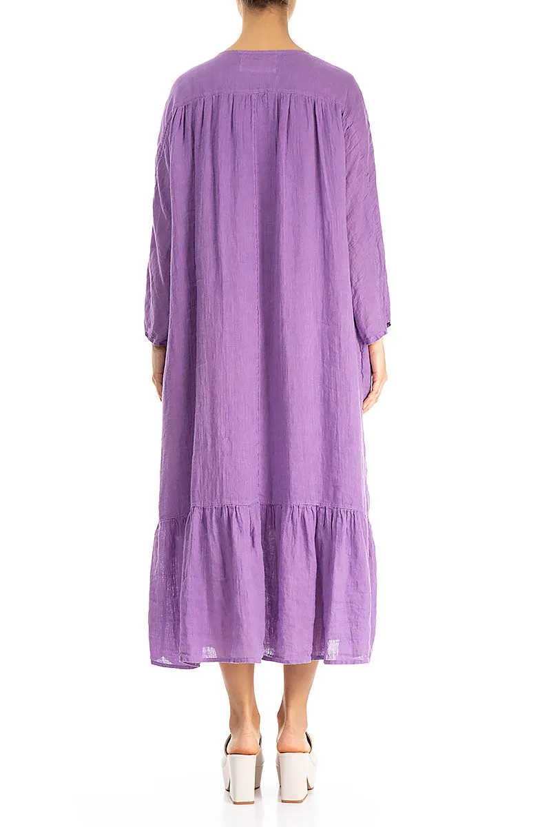 Frilled Lilac Gauze Linen Maxi Dress