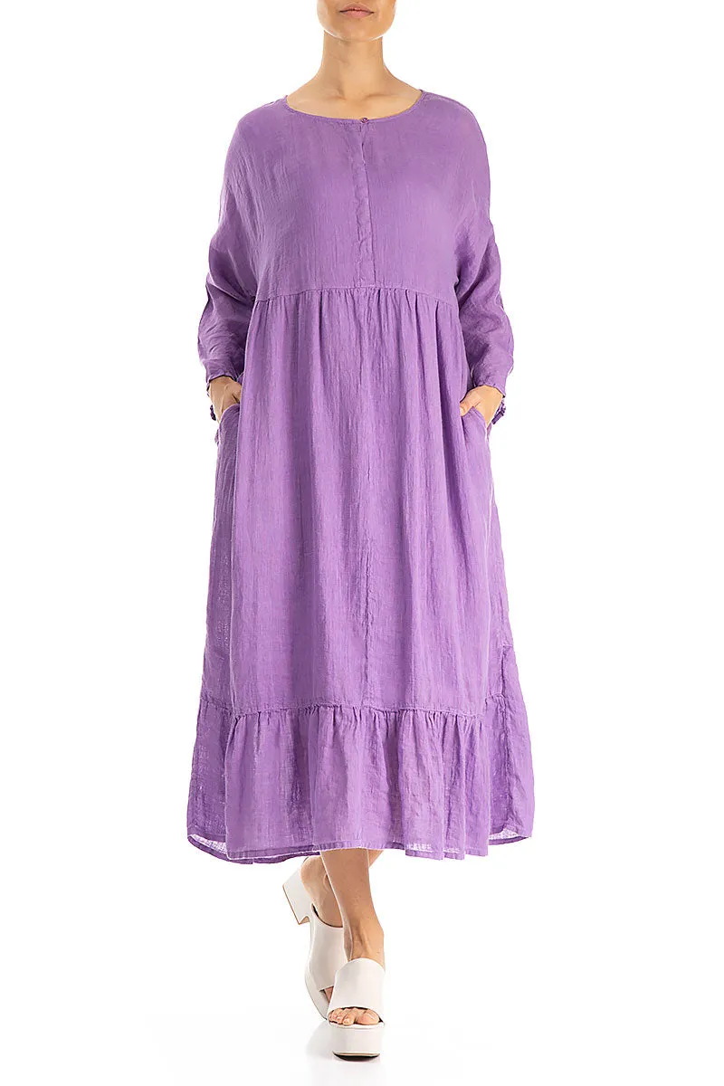 Frilled Lilac Gauze Linen Maxi Dress