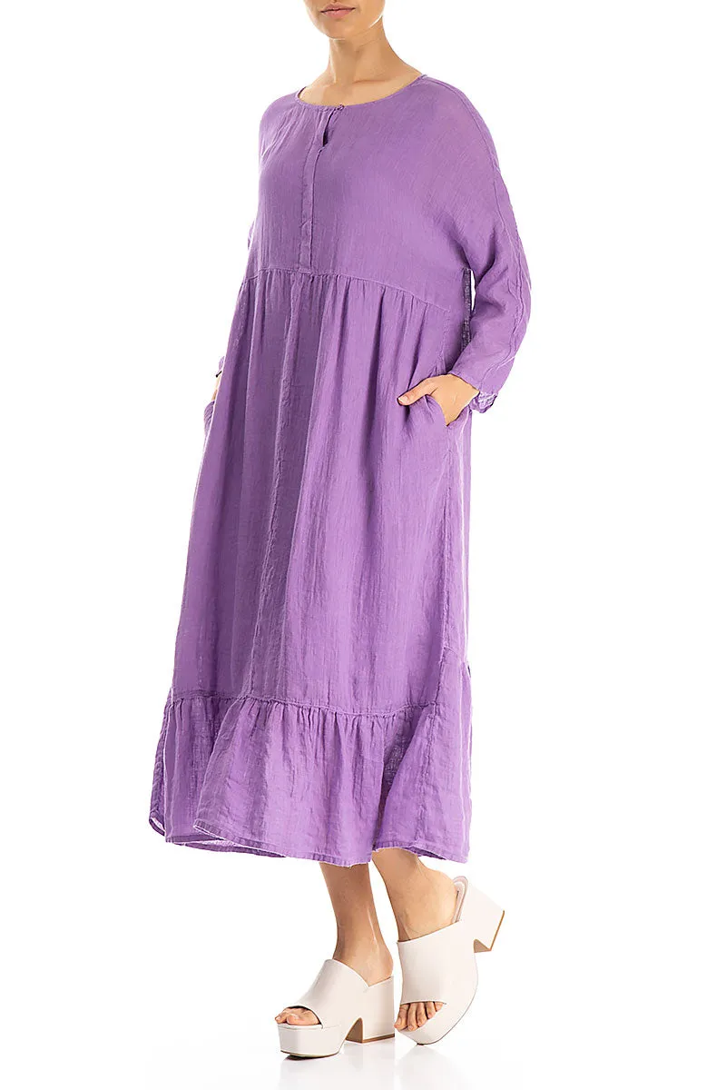 Frilled Lilac Gauze Linen Maxi Dress