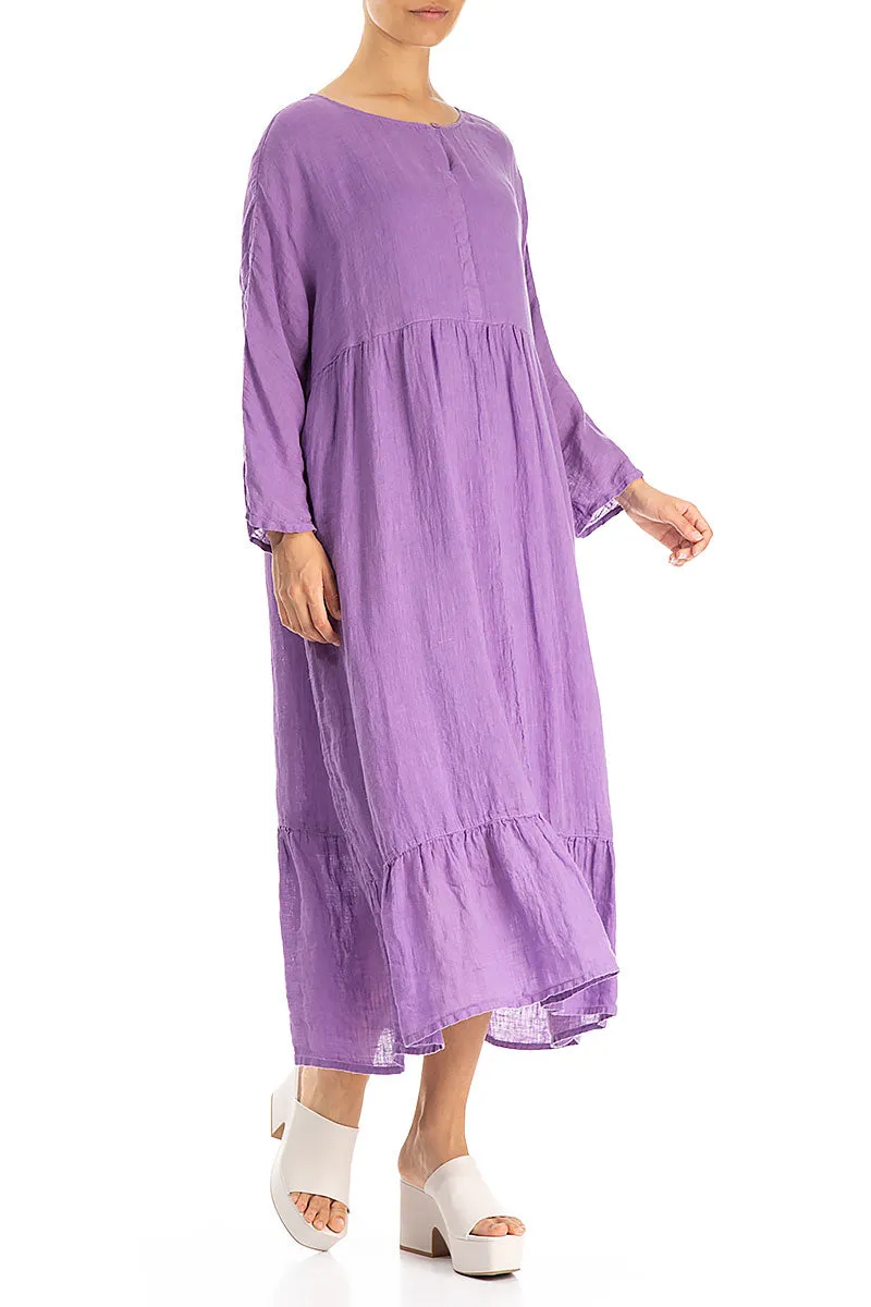 Frilled Lilac Gauze Linen Maxi Dress