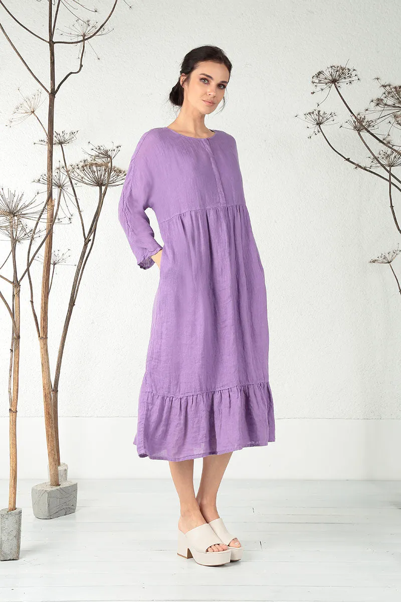 Frilled Lilac Gauze Linen Maxi Dress