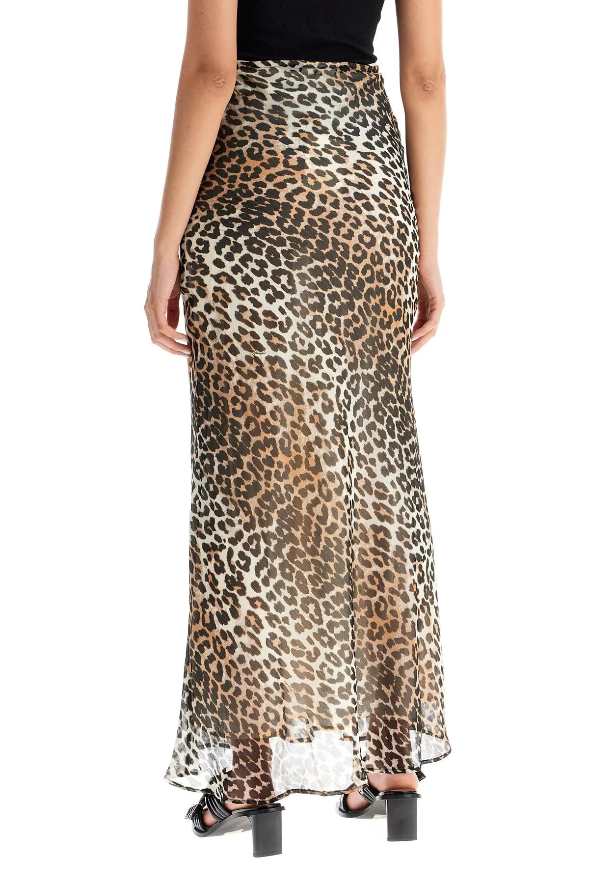 Ganni Long Chiffon Animal Print Maxi Skirt   Beige