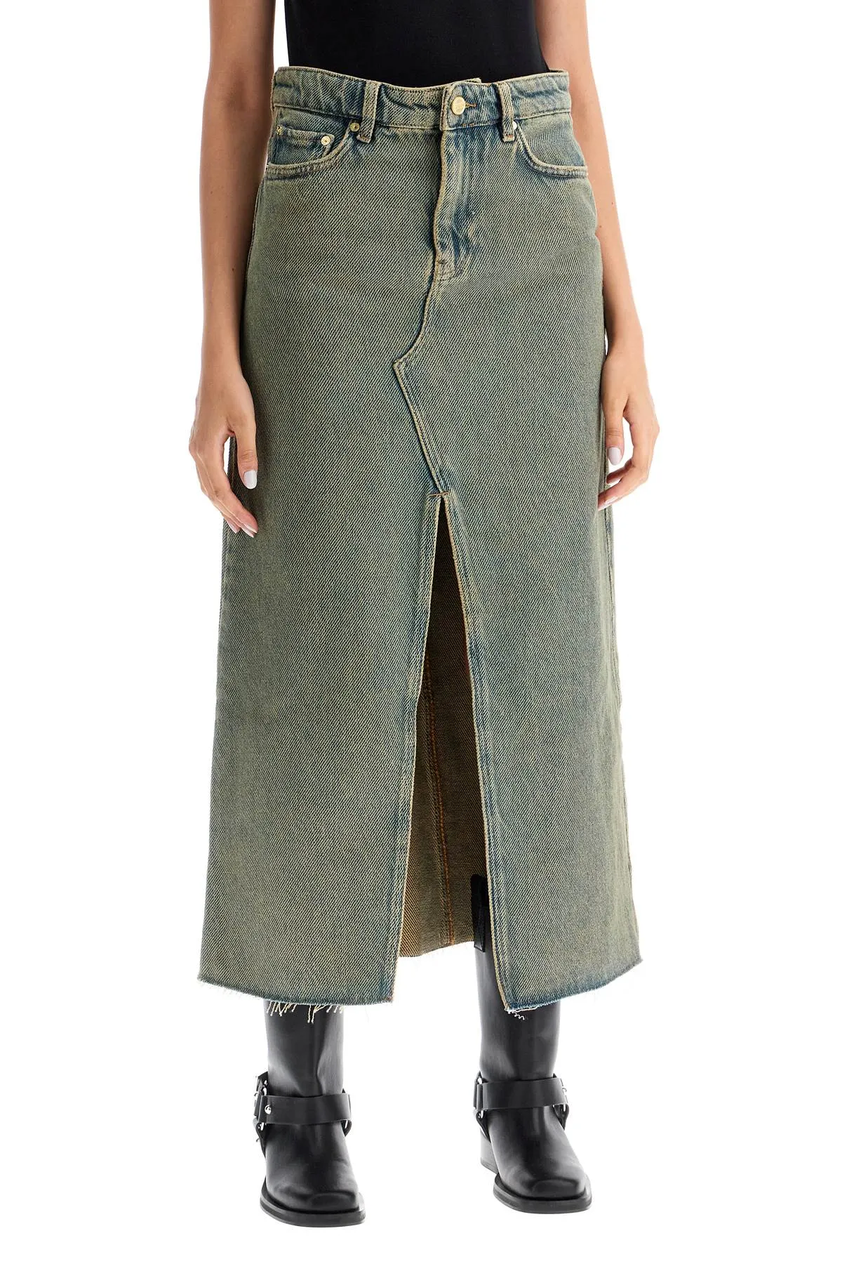 Ganni Long Overdyed Denim Maxi Skirt   Blue