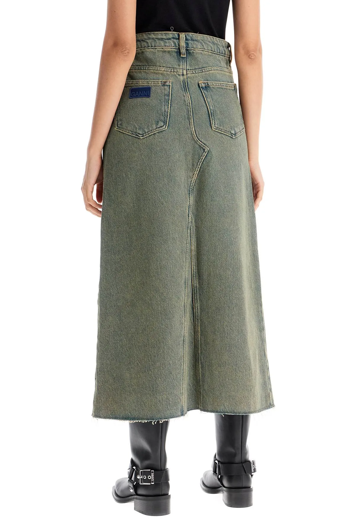 Ganni Long Overdyed Denim Maxi Skirt   Blue