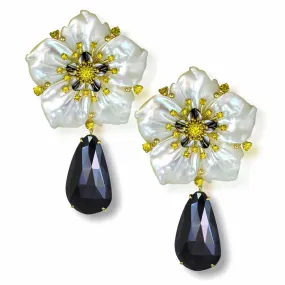 Gold Blossom Convertible Earrings with Carved Mother Of Pearl & Spinel