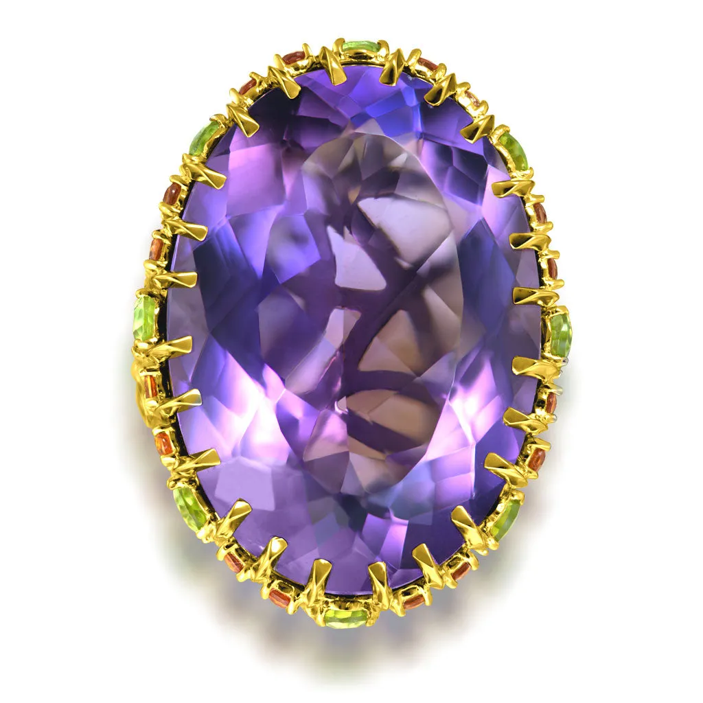 Gold Blossom Ring with Light Amethyst & Peridot