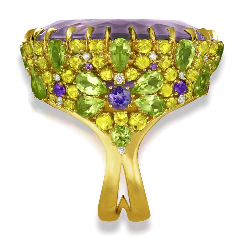 Gold Blossom Ring with Light Amethyst & Peridot