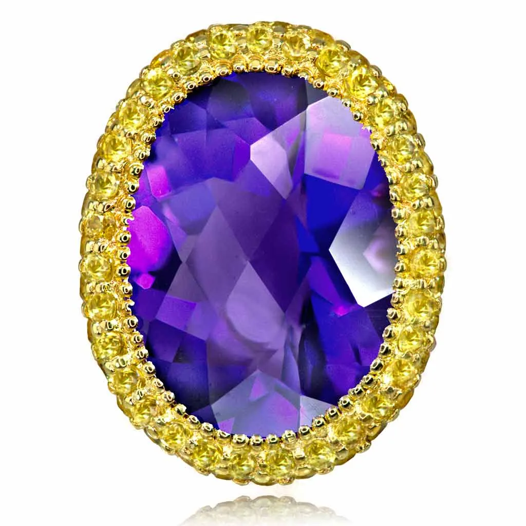 Gold Cocktail Ring with Amethyst & Yellow Sapphires