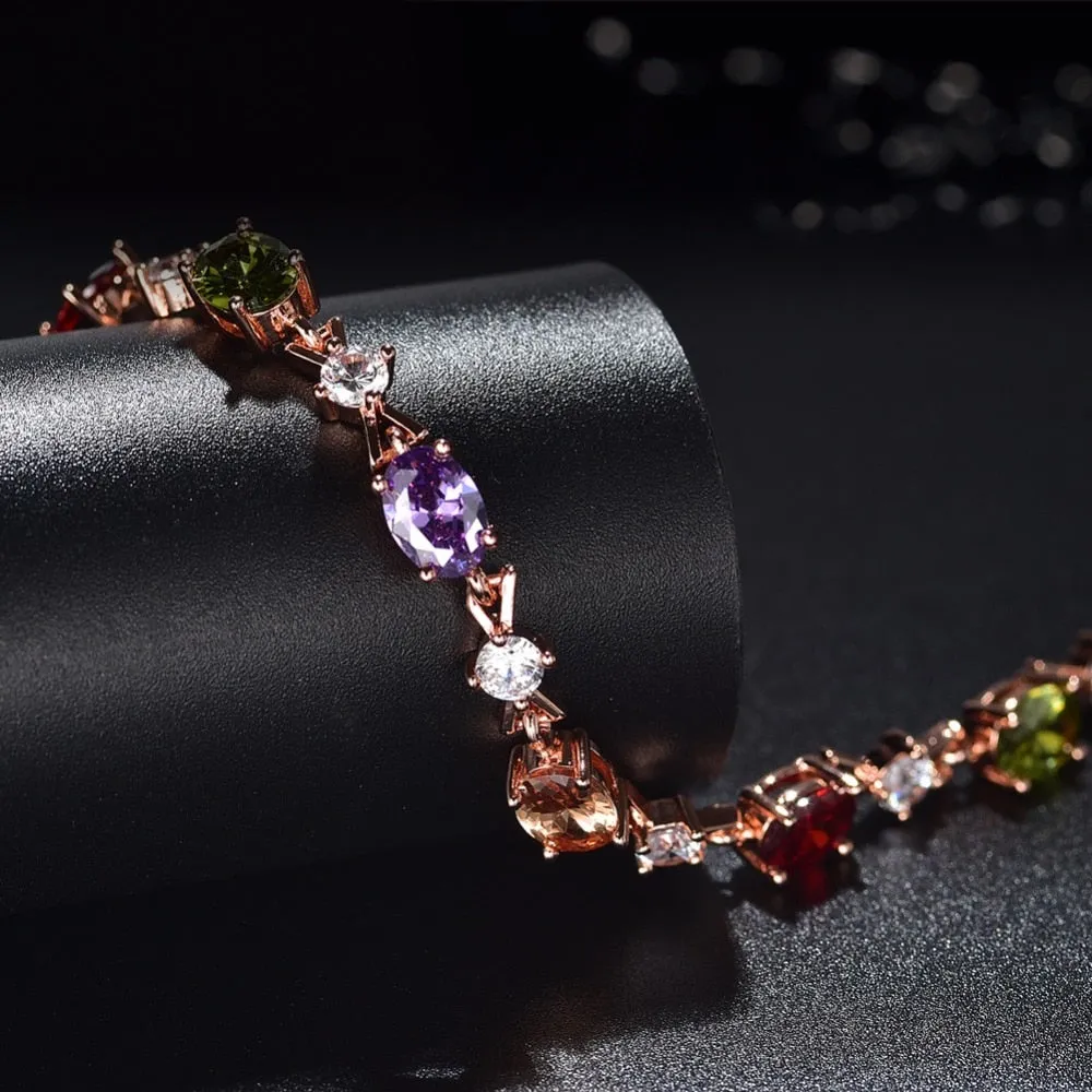 Gold Color Rose AAA Cubic Zirconia Chain Link Bracelets for Women