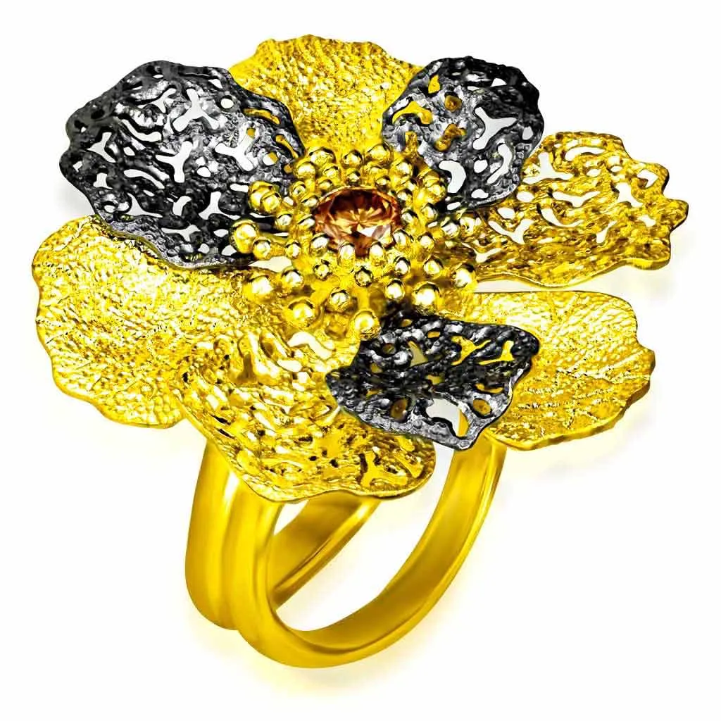 Gold Coronaria Ring with Champagne Diamond