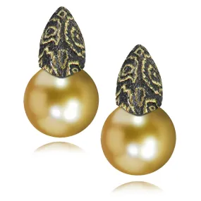 Gold Earrings with South Sea Golden Pearls