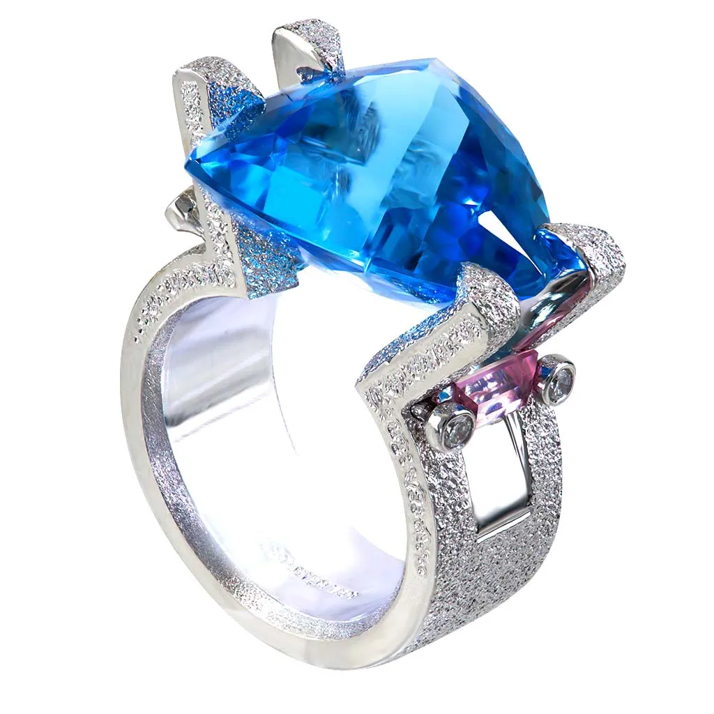 Gold Equilibrium Ring with Blue Topaz