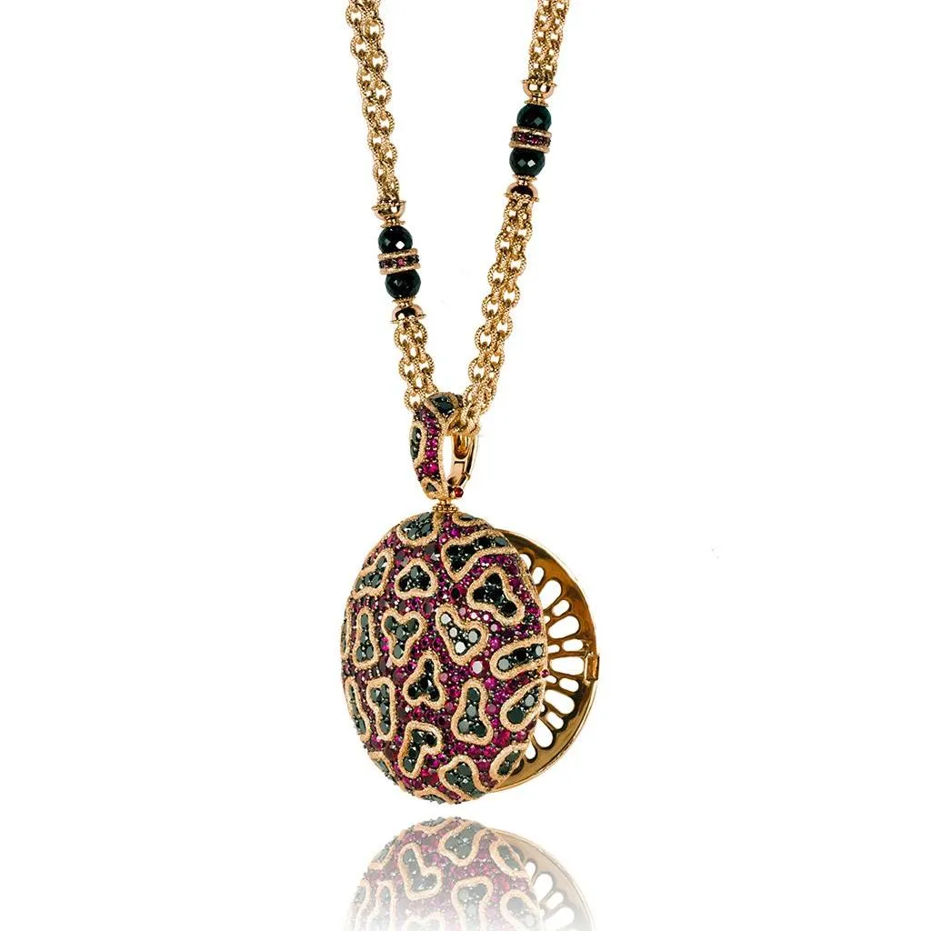 Gold Fine Lace Pendant Locket with Ruby And Diamonds