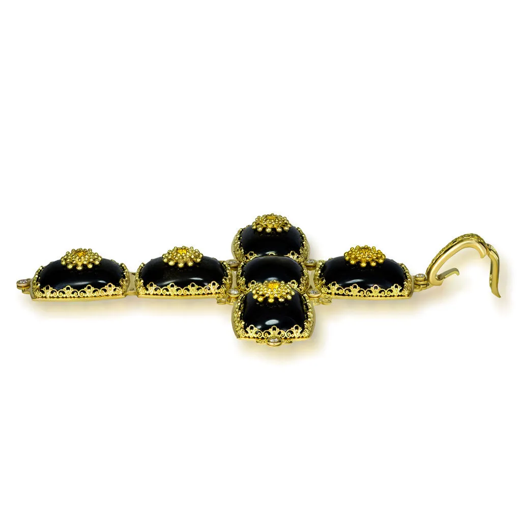 Gold Grand Cross Pendant Necklace with Obsidian