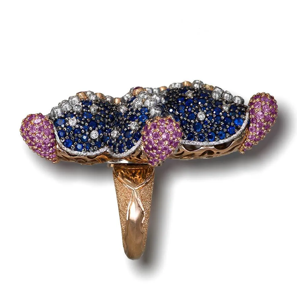 Gold Starfish Ring with Diamonds and Sapphires