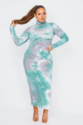 Green High Neck Long Sleeve Maxi Dress