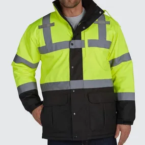 Hi-Vis Reflective Waterproof Parka Jacket - ANSI Class 3, Yellow/Black - UHV1004