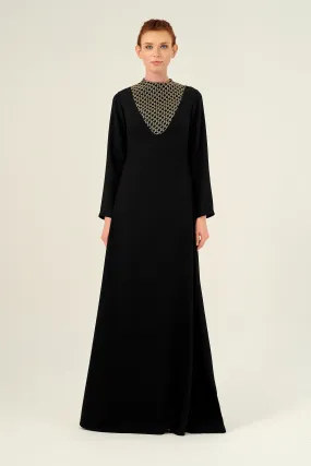 High Neckline Long Sleeve Maxi Dress