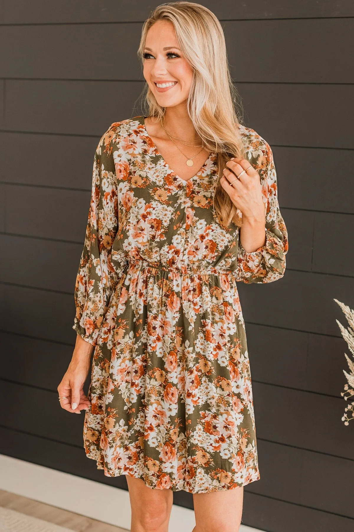 Impeccably Dressed Floral Dress- Olive