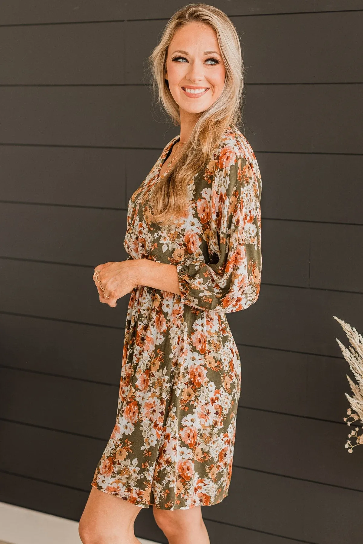 Impeccably Dressed Floral Dress- Olive