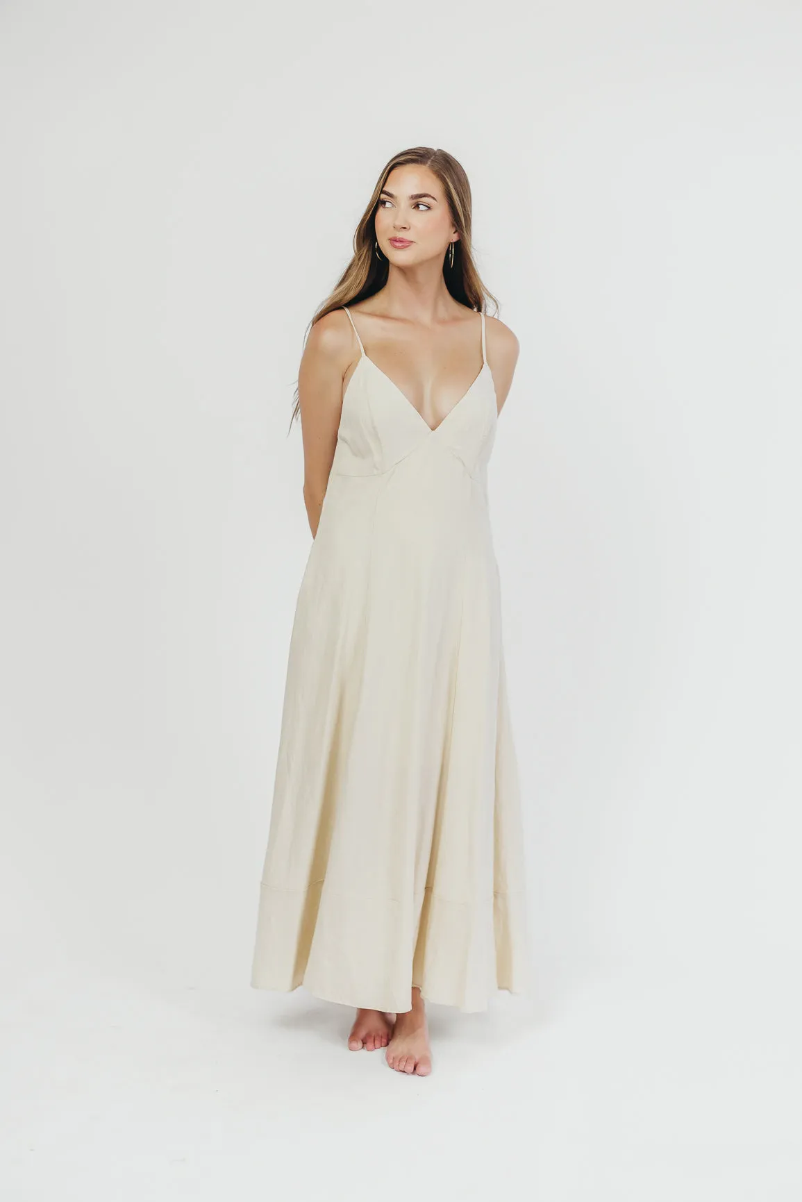 Ivy Linen-Blend Open Back Maxi Dress in Natural