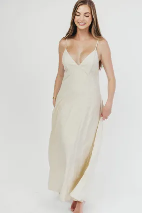 Ivy Linen-Blend Open Back Maxi Dress in Natural