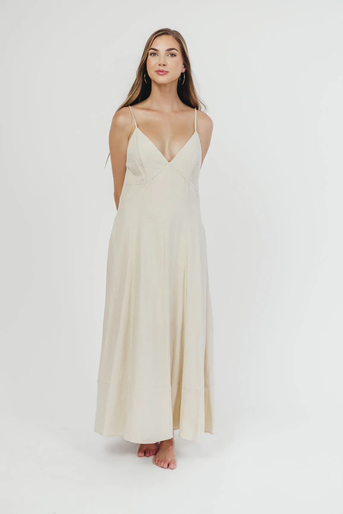 Ivy Linen-Blend Open Back Maxi Dress in Natural