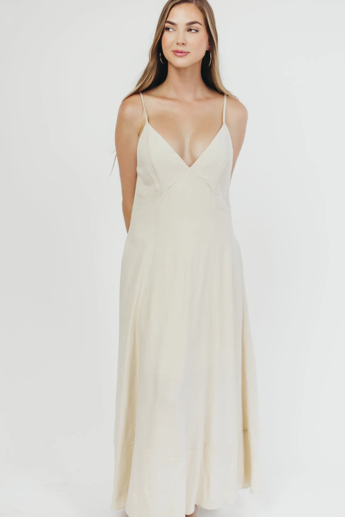 Ivy Linen-Blend Open Back Maxi Dress in Natural