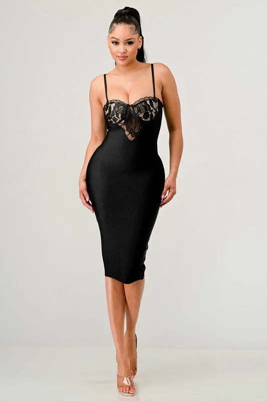 Lace Midi Cocktail Hour Bodycon Bandage Dress