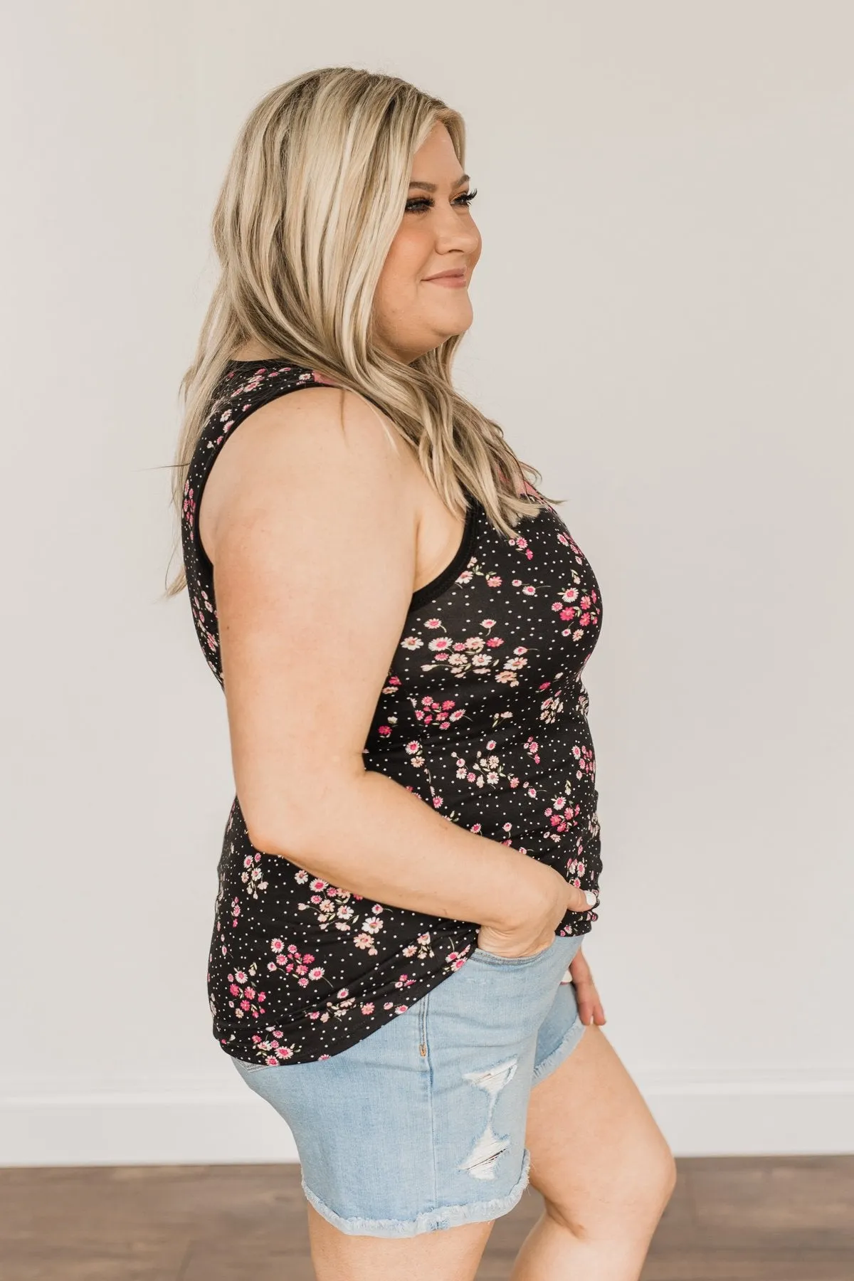 Learning To Love Lace Tank Top- Black & Pink