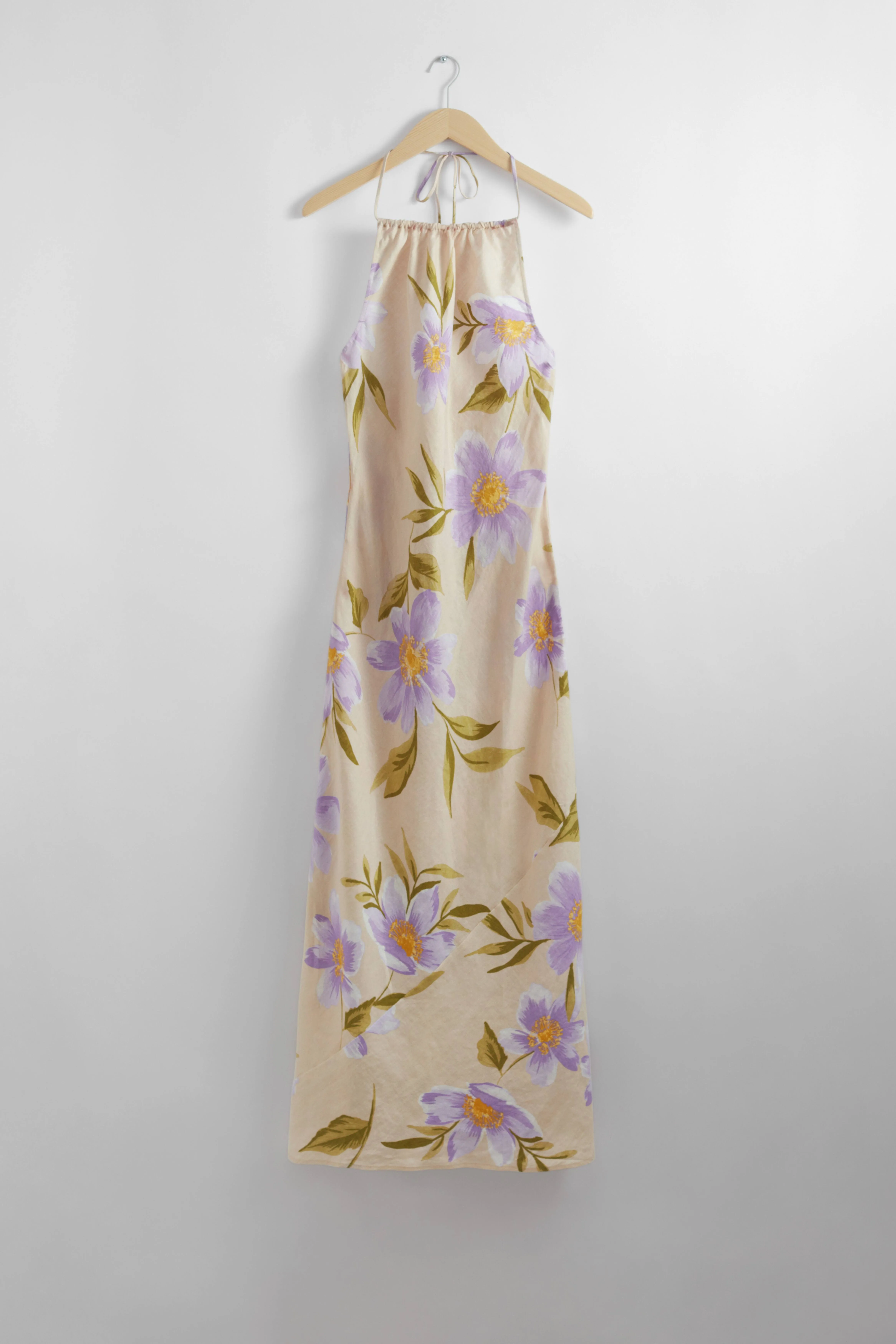 Linen Halterneck Maxi Dress - Halterneck - Sleeveless - Lilac Florals - Ladies | H&M GB