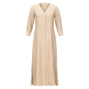 Linen V-Neck Maxi Dress - Beige