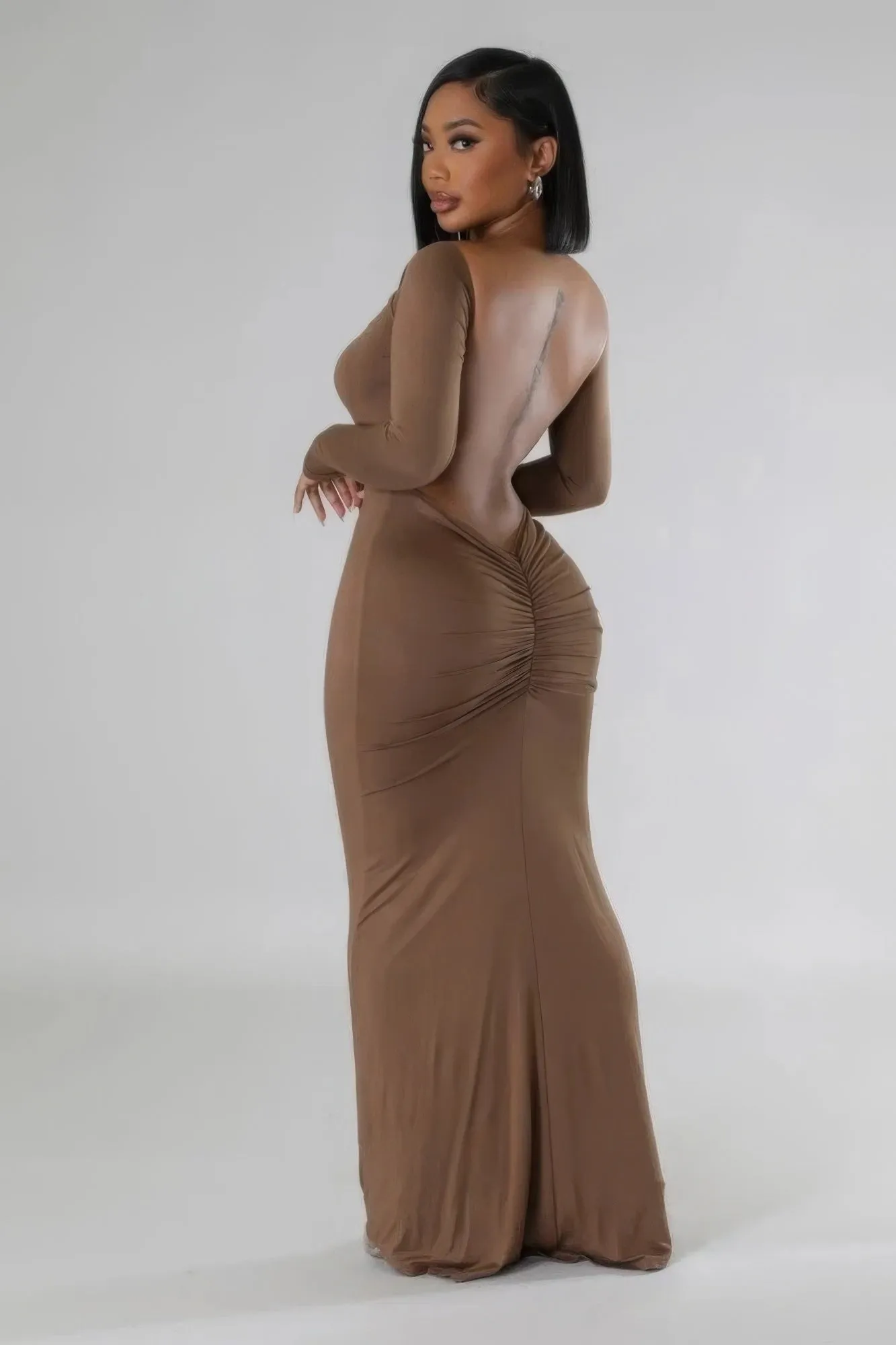 Long Sleeve Open Back Maxi Dress