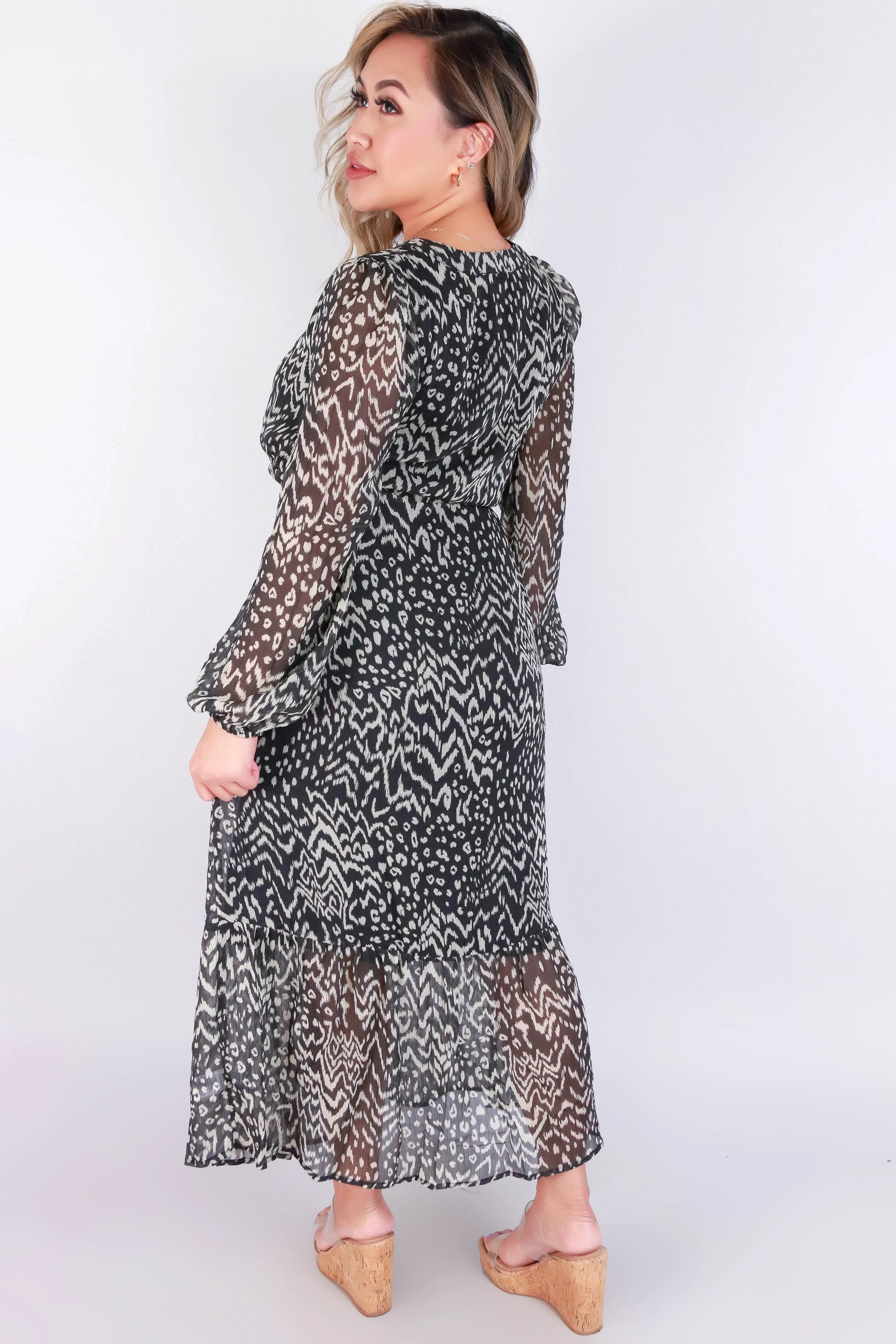 LONG SLEEVE TRIBAL MAXI DRESS