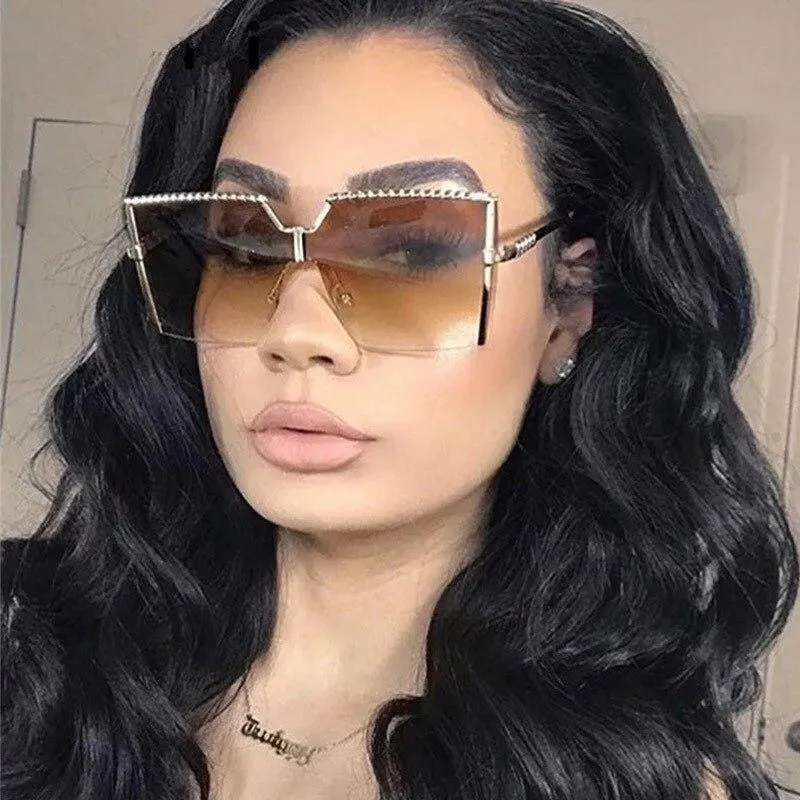 Luxury Shade Square Oversized Alloy Frame Sunglasses for Women