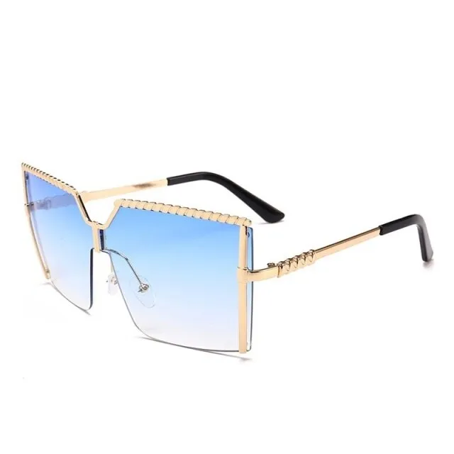 Luxury Shade Square Oversized Alloy Frame Sunglasses for Women