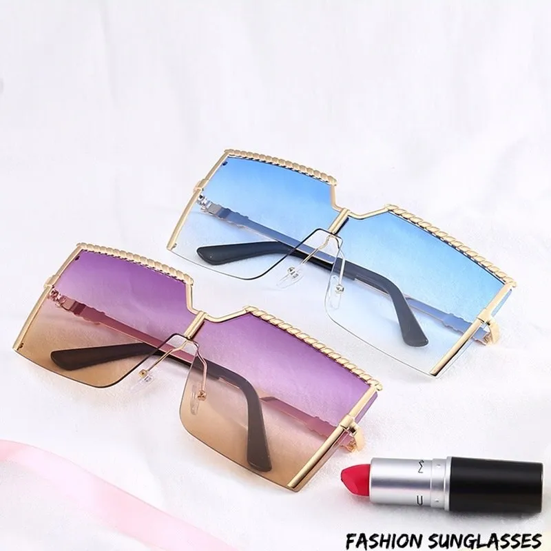 Luxury Shade Square Oversized Alloy Frame Sunglasses for Women