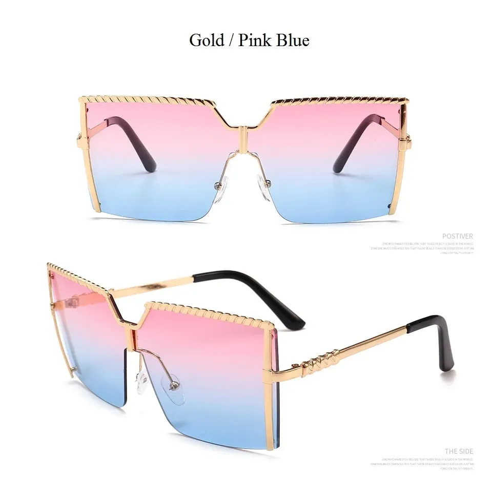 Luxury Shade Square Oversized Alloy Frame Sunglasses for Women