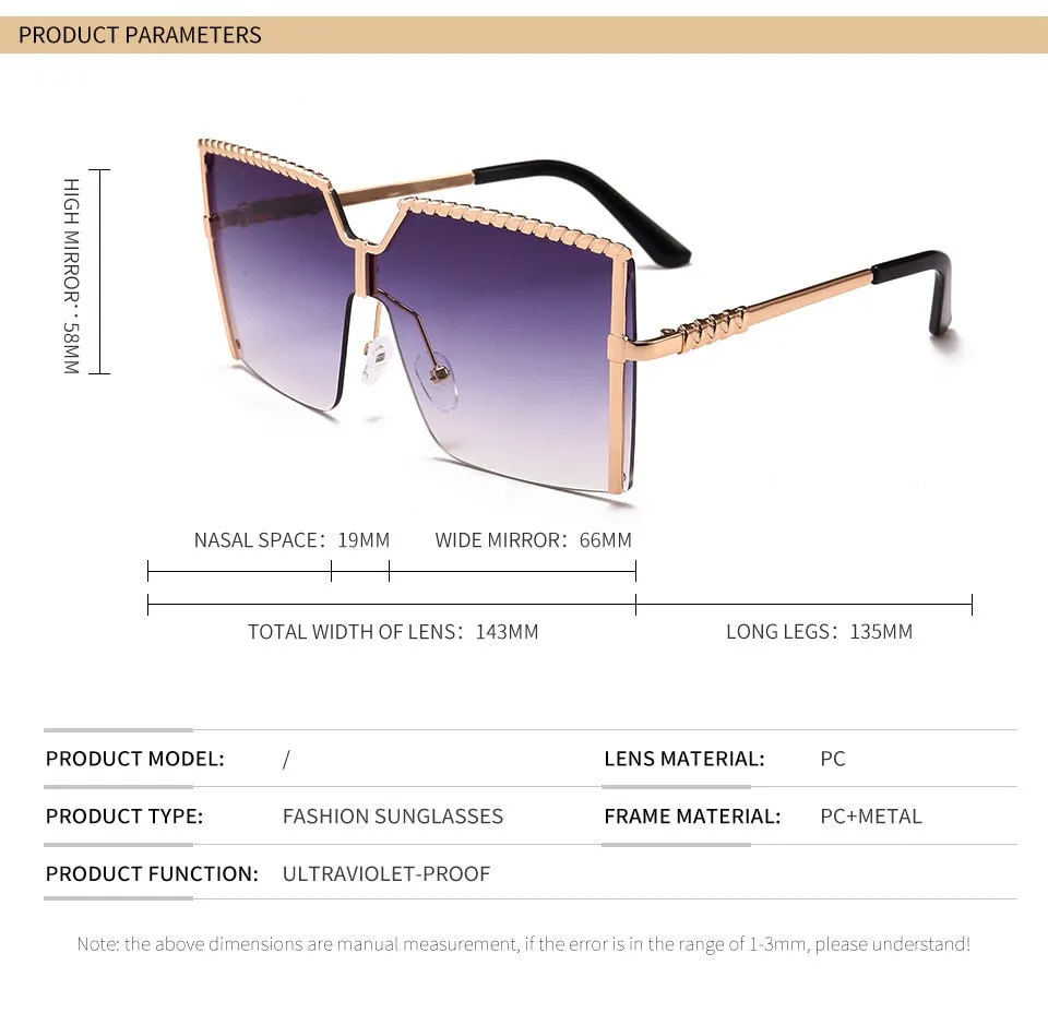 Luxury Shade Square Oversized Alloy Frame Sunglasses for Women