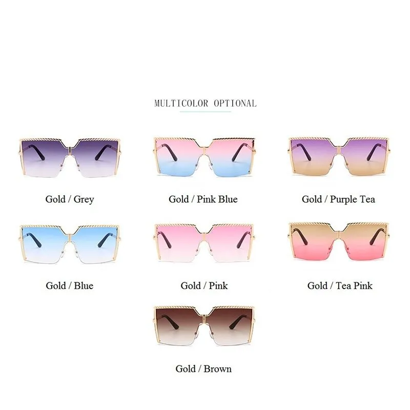 Luxury Shade Square Oversized Alloy Frame Sunglasses for Women