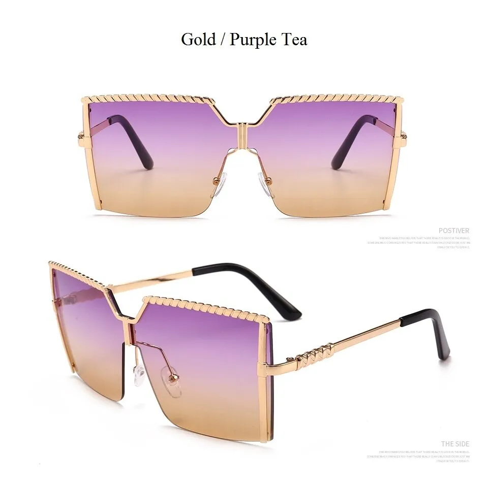 Luxury Shade Square Oversized Alloy Frame Sunglasses for Women