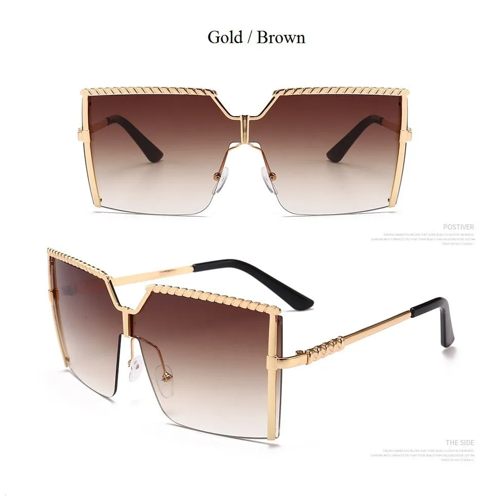 Luxury Shade Square Oversized Alloy Frame Sunglasses for Women