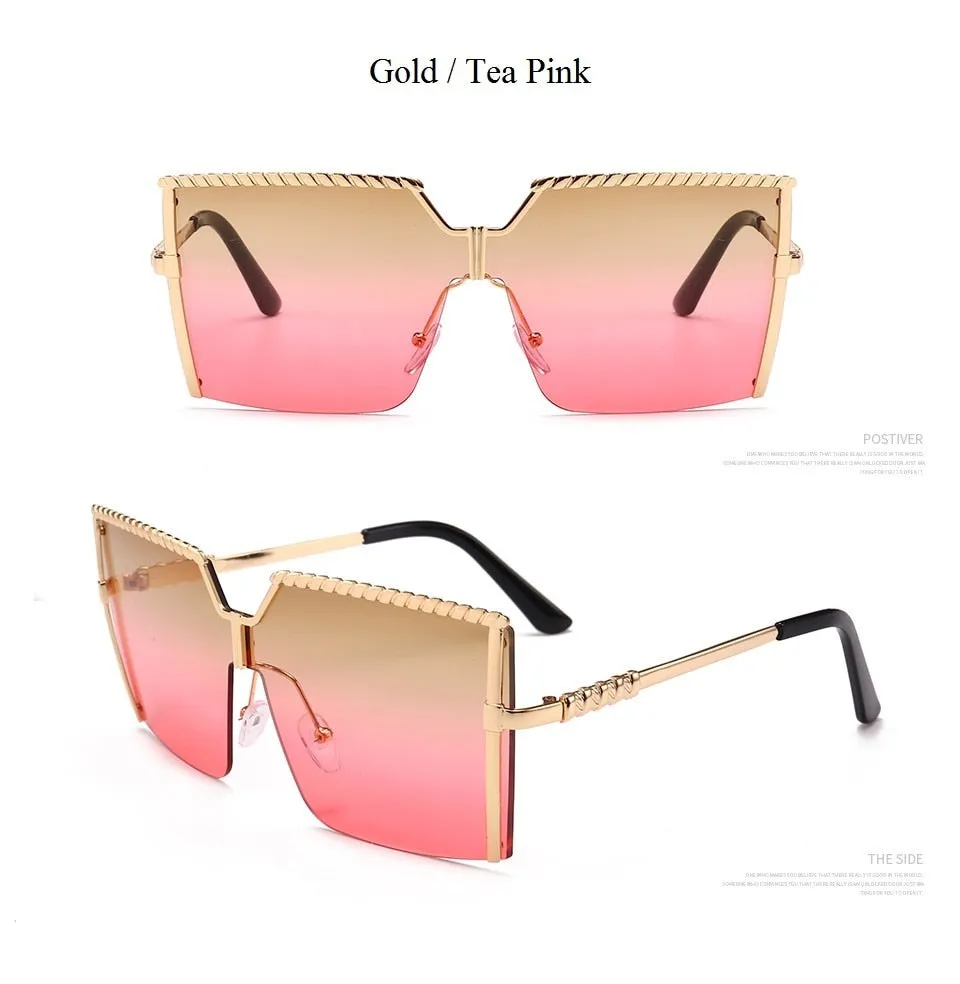 Luxury Shade Square Oversized Alloy Frame Sunglasses for Women