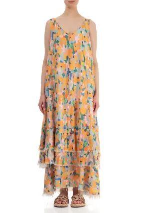 Maxi Orange Burst Gauze Linen Dress