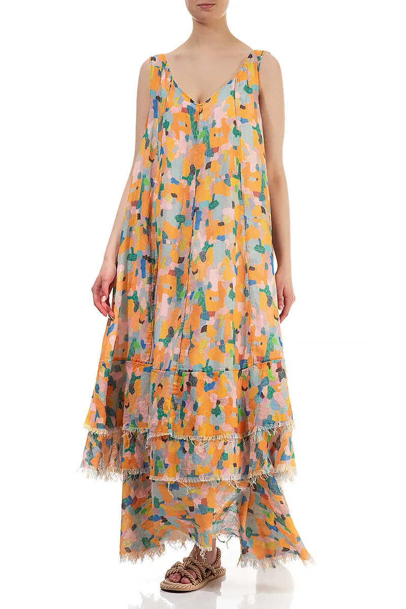 Maxi Orange Burst Gauze Linen Dress